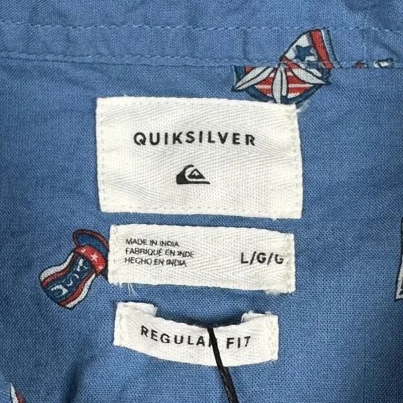 Quiksilver Short Sleeve Shirt Mens L Button Up Blue 4th Of July Patriotic Print - Picture 4 of 7